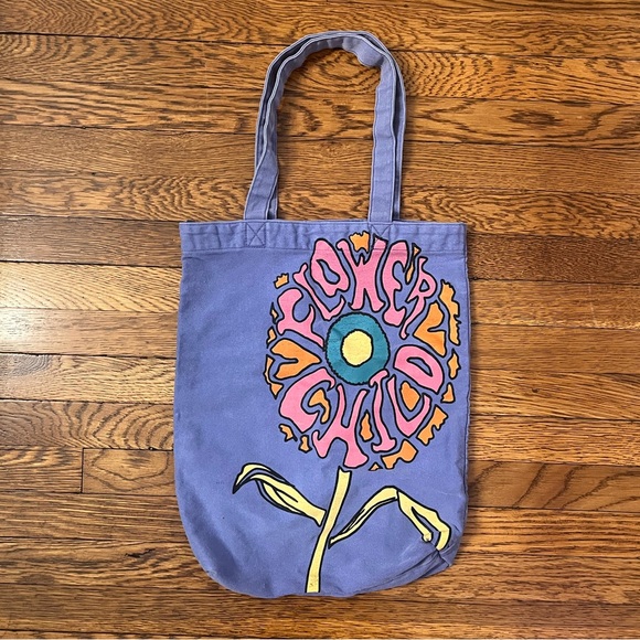 Vintage Handbags - Vintage Purple Canvas Tote Bag with Flower Child Design